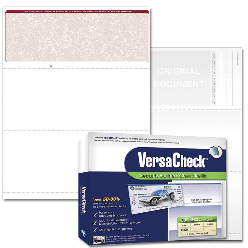VersaCheck Secure Checks - 250 Blank Business Voucher Checks - Burgundy Classic - 250 Sheets Form #1000 - Check on Top - Image 1